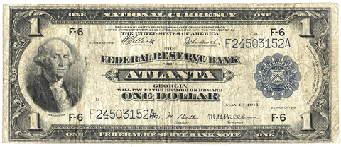 1918 $1 Atlanta Federal Reserve Bank Note FR. 726 - Very Good