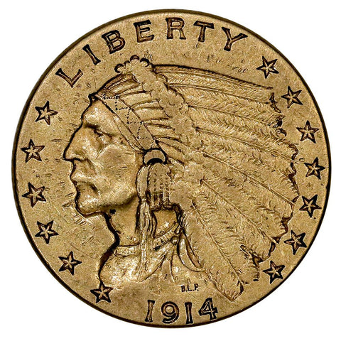 1914 $2.5 Indian Quarter Eagle Gold Coin - Extremely Fine