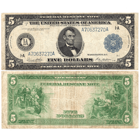 1914 $5 Boston Federal Reserve Note Fr. 847B - Very Fine
