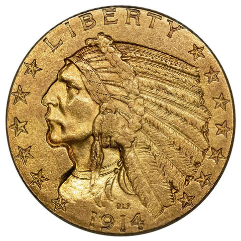 1914 $5 Indian Half Eagle Gold Coin - About Uncirculated