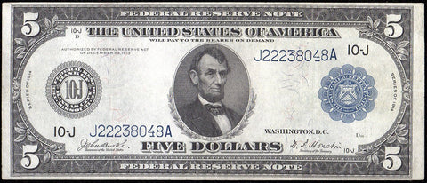 1914 $5 Kansas City Federal Reserve Note Fr. 882 - Very Fine