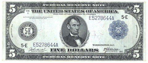 1914 $5 Richmond Federal Reserve Note Fr. 860 - Choice Crisp Uncirculated
