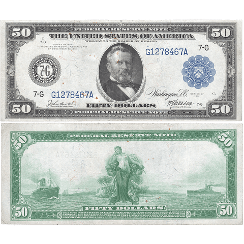 1914 $50 Chicago Federal Reserve Note Fr. 1048 - Very Fine Detail