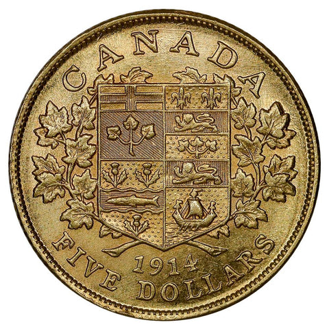 Key-Date 1914 Canada $5 George V Gold Coin KM. 26 - Brilliant Uncirculated