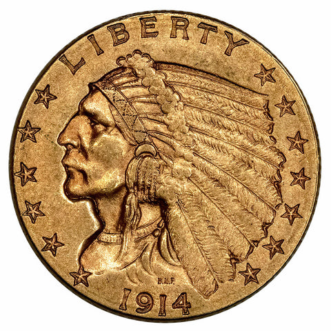 1914-D $2.5 Indian Quarter Eagle Gold Coin - About Uncirculated