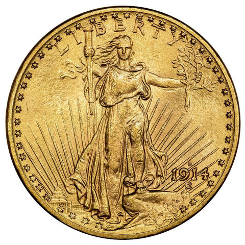 1914-D $20 Saint Gaudens Double Eagle Gold Coin - PQ Brilliant Uncirculated