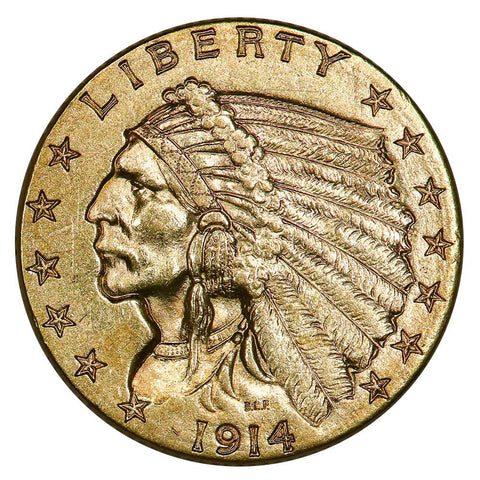 1914-D $2.5 Indian Quarter Eagle Gold Coin - About Uncirculated