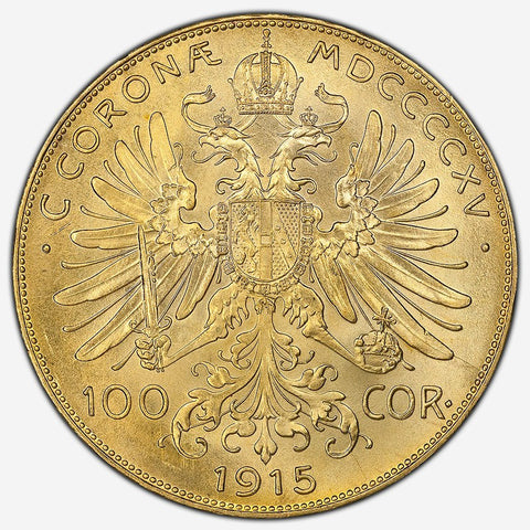 1915 "Restrike" 100 Corona Gold Coins - Gem Uncirculated