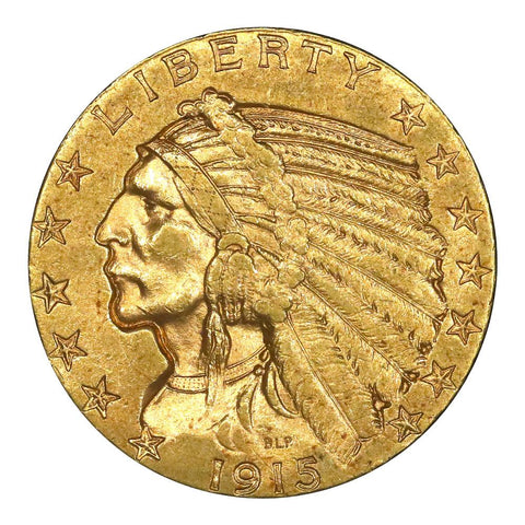 1915 $5 Indian Half Eagle Gold Coin - About Uncirculated