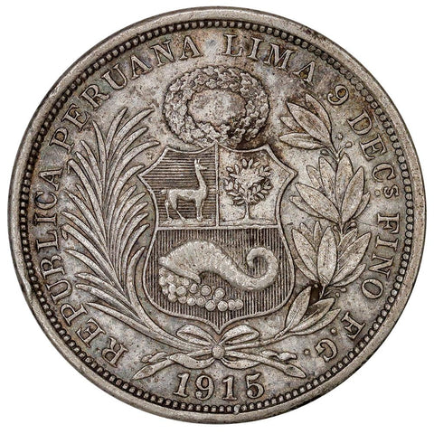 1915LIMAFG-JR Peru Silver 1/2 Sol KM.203 - About Uncirculated