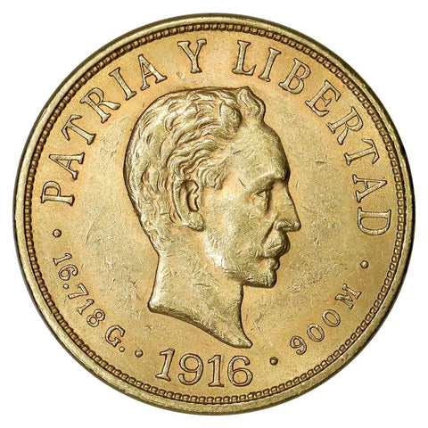 1916 Cuba 10 Pesos Gold Coin KM.20 - About Uncirculated