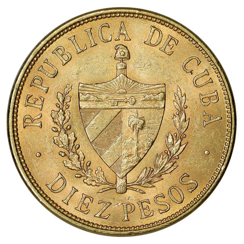 1916 Cuba 10 Pesos Gold Coin KM.20 - About Uncirculated