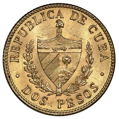 1916 Cuba 2 Pesos Gold Coin KM.17 - About Uncirculated