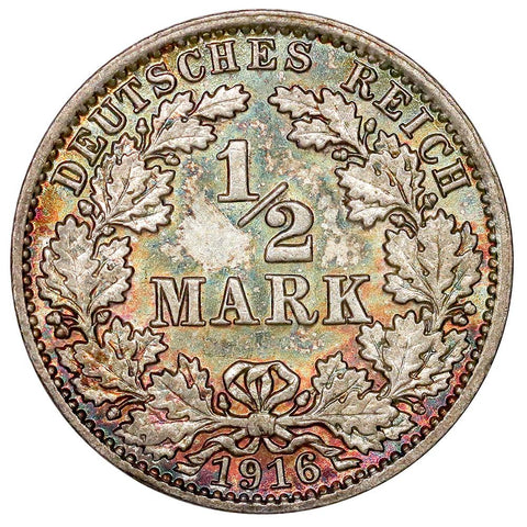 1916-A German Empire Silver Half Mark KM.17 - Pretty Choice AU