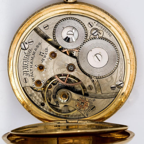 1916 Waltham 14K Solid Gold Pocket Watch - 17J, Grade No. 625, Model 1908, Size 16s