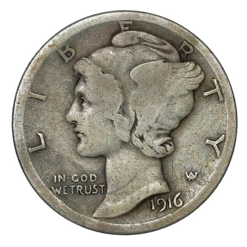 1916-D Mercury Dime - The Key To The Series - Very Good