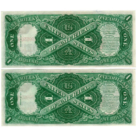 Consecutive Pair 1917 $1 Legal Tender Notes - Fr. 38m - Choice About Uncirculated