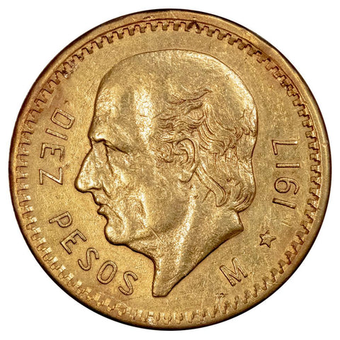 1917 Mexico 10 Peso Gold Coin KM. 473 - About Uncirculated