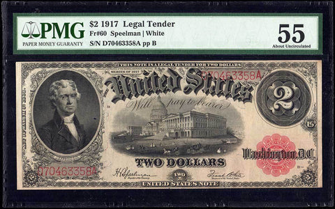 1917 $2 Legal Tender Note Fr. 60 - PMG About Uncirculated 55