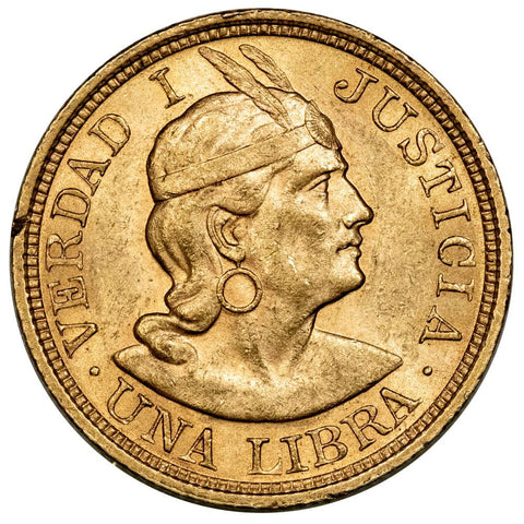 1917 Peru Gold Libra KM.207 (.2355 AGW) - Unc Details