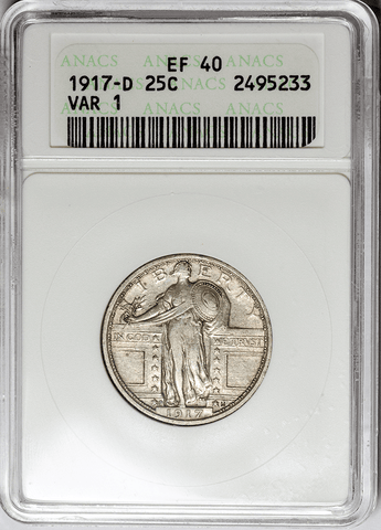 1917-D T.1 Standing Liberty Quarter - ANACS XF 40 - Extremely Fine