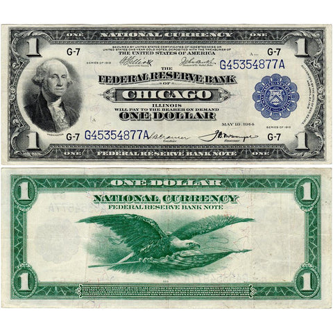 1918 $1 Chicago Federal Reserve Bank Note Fr. 729 - Crisp Very Fine