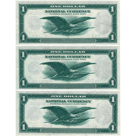 Consecutive Trio of 1918 $1 Richmond Federal Reserve Bank Notes Fr.722 - About Uncirculated