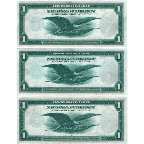 Consecutive Trio of 1918 $1 Richmond Federal Reserve Bank Notes Fr.722 - Choice Very Fine+