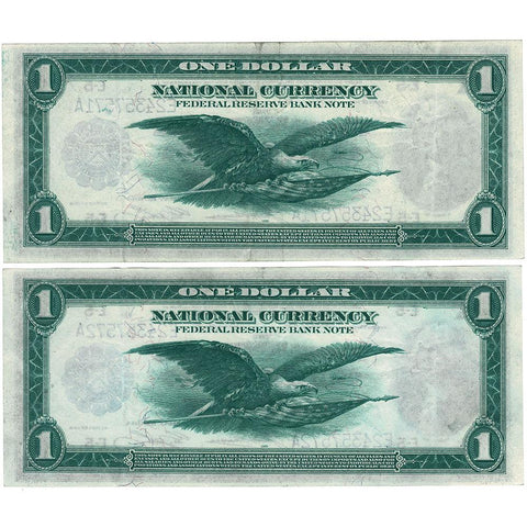 Consecutive Pair of 1918 $1 Richmond Federal Reserve Bank Notes Fr.722 - Choice Very Fine+