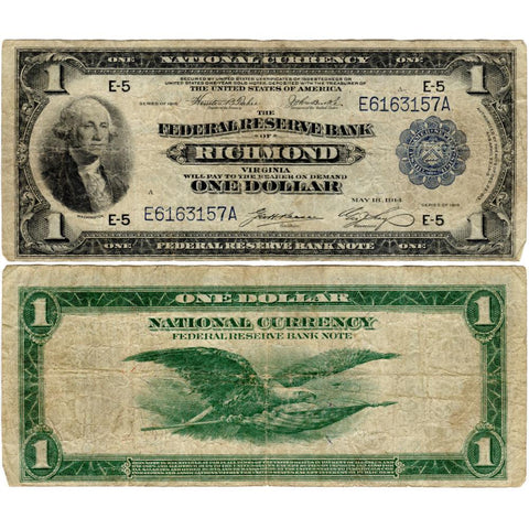 1918 $1 Richmond Federal Reserve Bank Note Fr. 721 - Very Good+