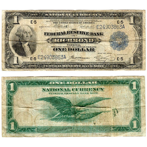 1918 $1 Richmond Federal Reserve Bank Note Fr.721 - Fine