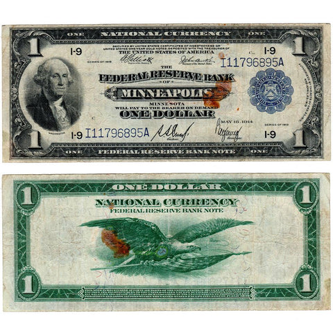 1918 $1 Minneapolis Federal Reserve Bank Note FR. 736 - Net Fine (stain)