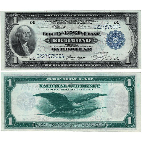 1918 $1 Richmond Federal Reserve Bank Notes Fr.722 - XF/AU