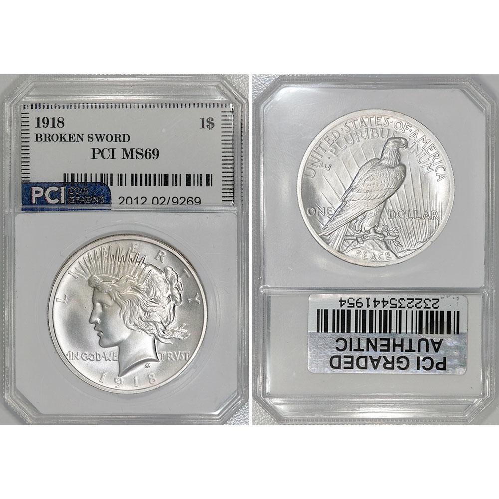 1918 Daniel Carr Broken Sword Peace Dollar (Overstruck Peace