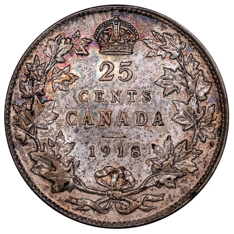 Pretty 1918 Canada 25 Cent Silver KM.22 - About Uncirculated