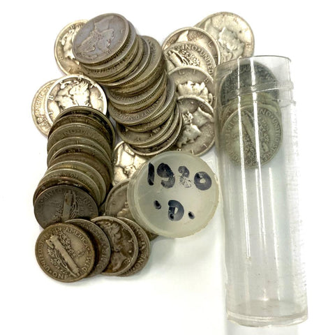 1920-D 50-Coin Roll of Mercury Dimes - Nice Good or Better Coins