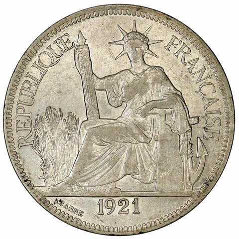 1921 French Indo-China Silver Piastre KM.5a.3 - Extremely Fine