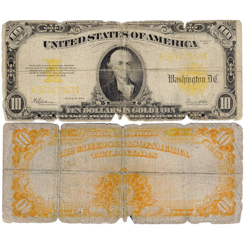 1922 $10 Gold Certificate Speelman/White FR. 1173 - Good
