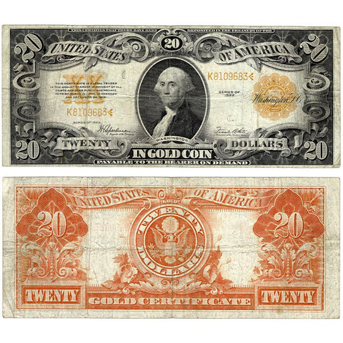 1922 $20 Gold Certificate Speelman/White Fr. 1187 - Choice Fine