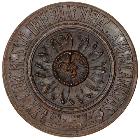 1922 20th Congress of Americanists Rio De Janeiro Bronze Medal 60mm