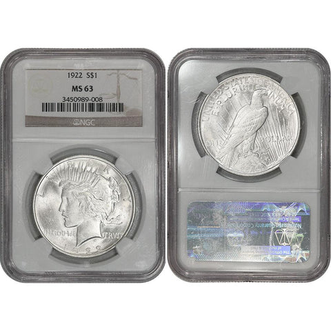 1922 Peace Dollar in NGC MS 63 - Choice Brilliant Uncirculated