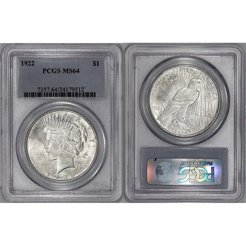 1922 Peace Dollar in PCGS MS 64 - Choice Brilliant Uncirculated
