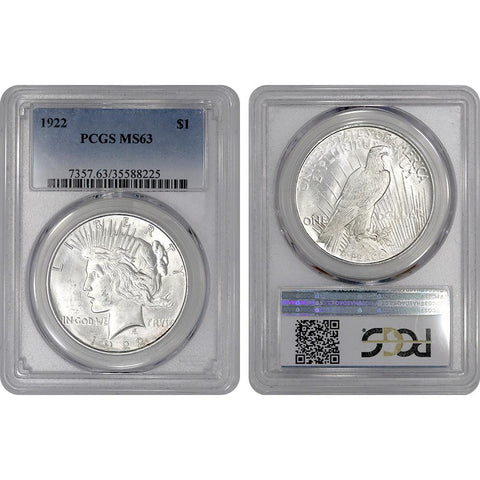 1922 Peace Dollar in PCGS MS 63 - Choice Brilliant Uncirculated
