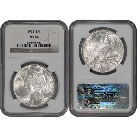 1922 Peace Dollar in NGC MS 64 - Choice Brilliant Uncirculated