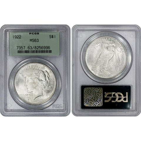 1922 Peace Dollar in PCGS MS 63 OGH - Choice Brilliant Uncirculated
