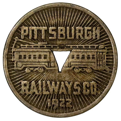 1922 Pittsburgh Railways One Fare Transit Token - Very Fine
