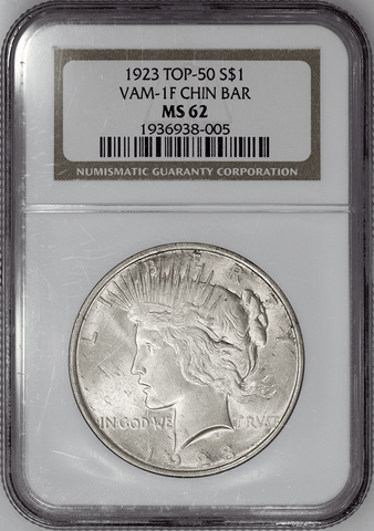 1923 Peace Dollar Top-50 Vam-1F "Chin Bar" - NGC MS 62