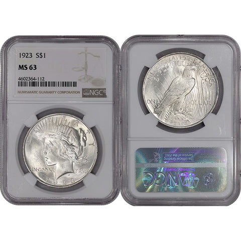 1923 Peace Dollar in NGC MS 63 - Choice Brilliant Uncirculated