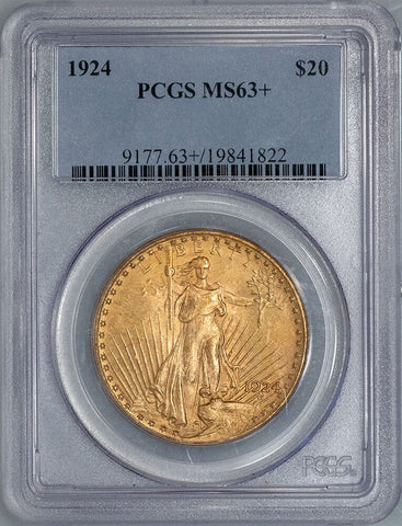1924 $20 Saint Gaudens Double Eagle Gold Coin - PCGS MS 63+ - Choice Uncirculated