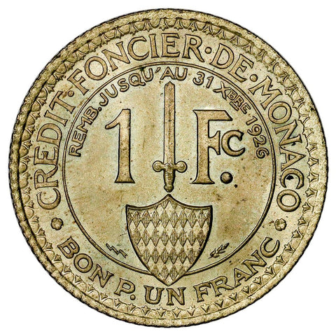 1924 Monaco Franc KM. 111 - Brilliant Uncirculated